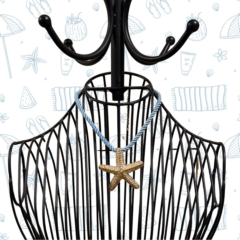 Starfish Pendant Necklace with Blue Cord
